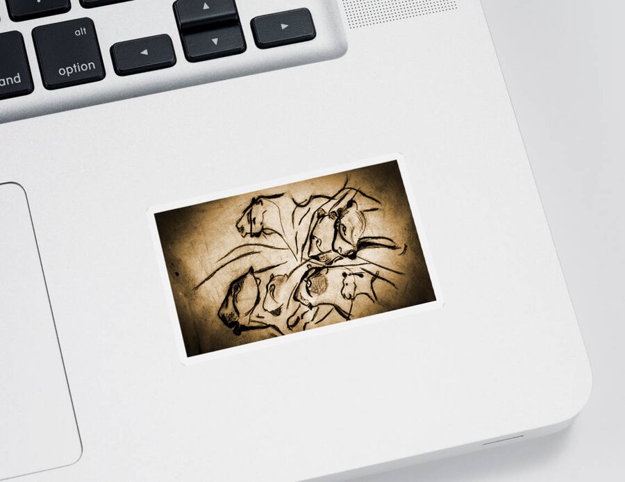 Chauvet Cave Lions Sticker featuring the photograph Chauvet Cave Lions Burned Leather by Weston Westmoreland