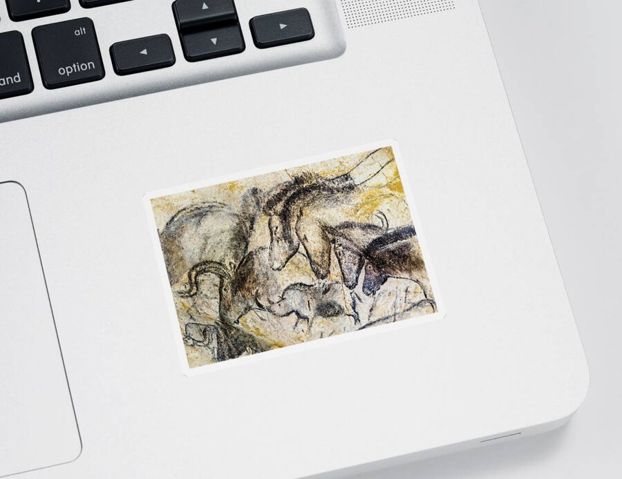 Chauvet Horse Sticker featuring the photograph Chauvet Horses Aurochs and Rhinoceros by Weston Westmoreland