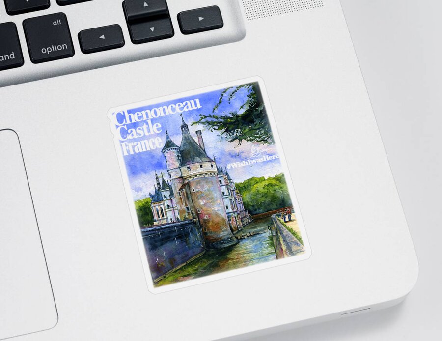 France Sticker featuring the painting Chenonceau Castle Shirt by John D Benson