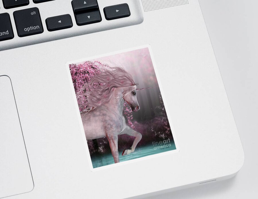 Unicorn Sticker featuring the painting Cherry Blossom Unicorn by Corey Ford