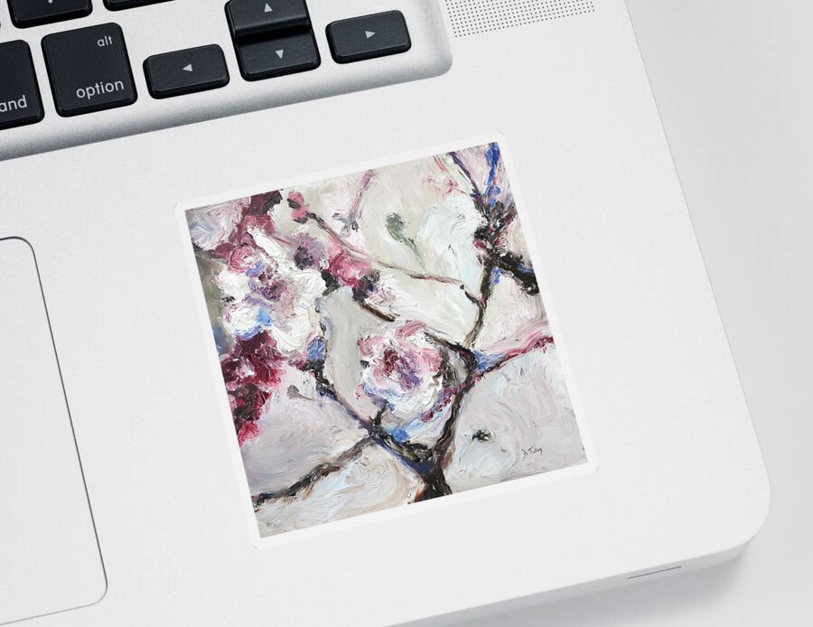 Cherry Sticker featuring the painting Cherry Blossoms in Abstraction by Donna Tuten