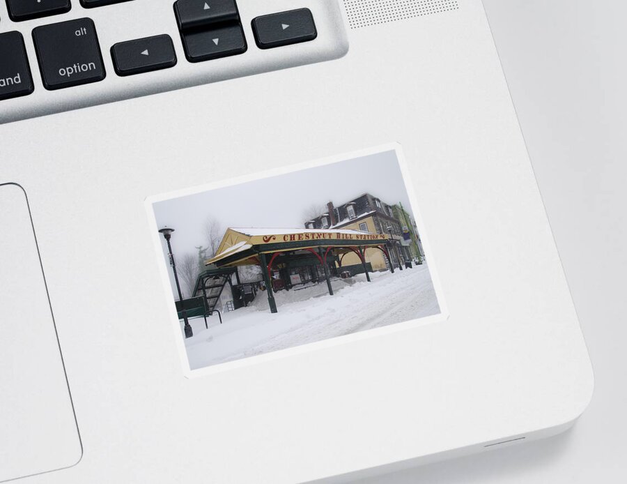 Chestnut Sticker featuring the photograph Chestnut Hill Station in Winter by Bill Cannon