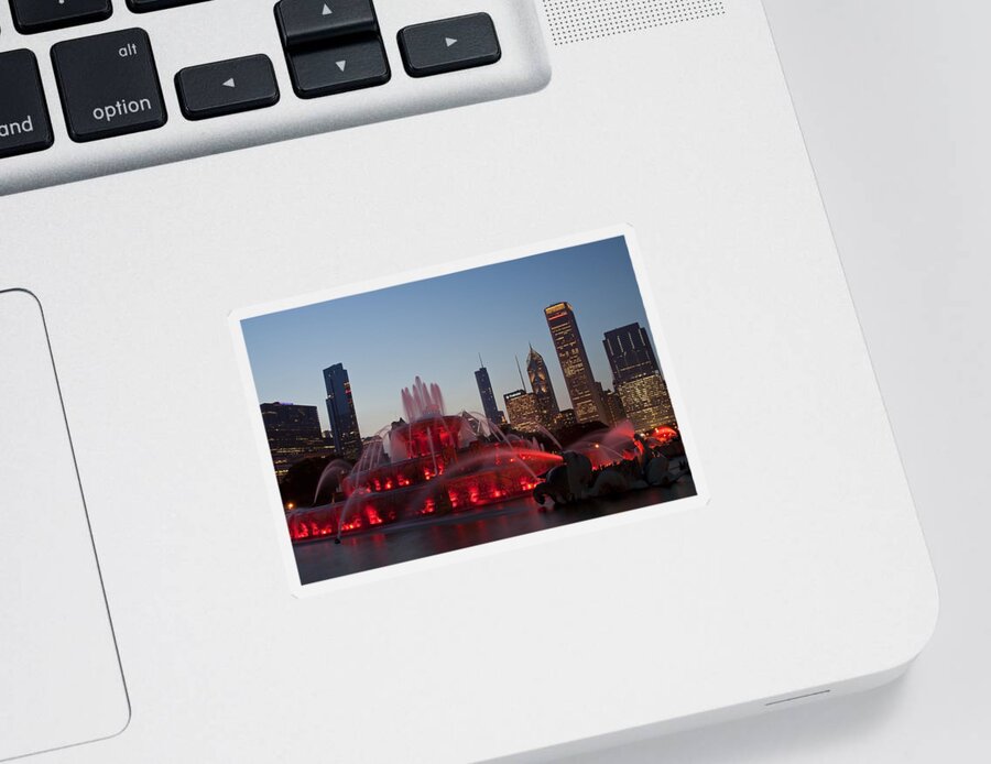 Chicago Sticker featuring the photograph Chicago Skyline and Buckingham Fountain by Sven Brogren