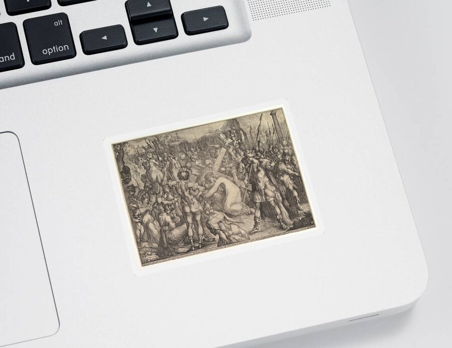Jacques Bellange Sticker featuring the drawing Christ Carrying the Cross by Jacques Bellange