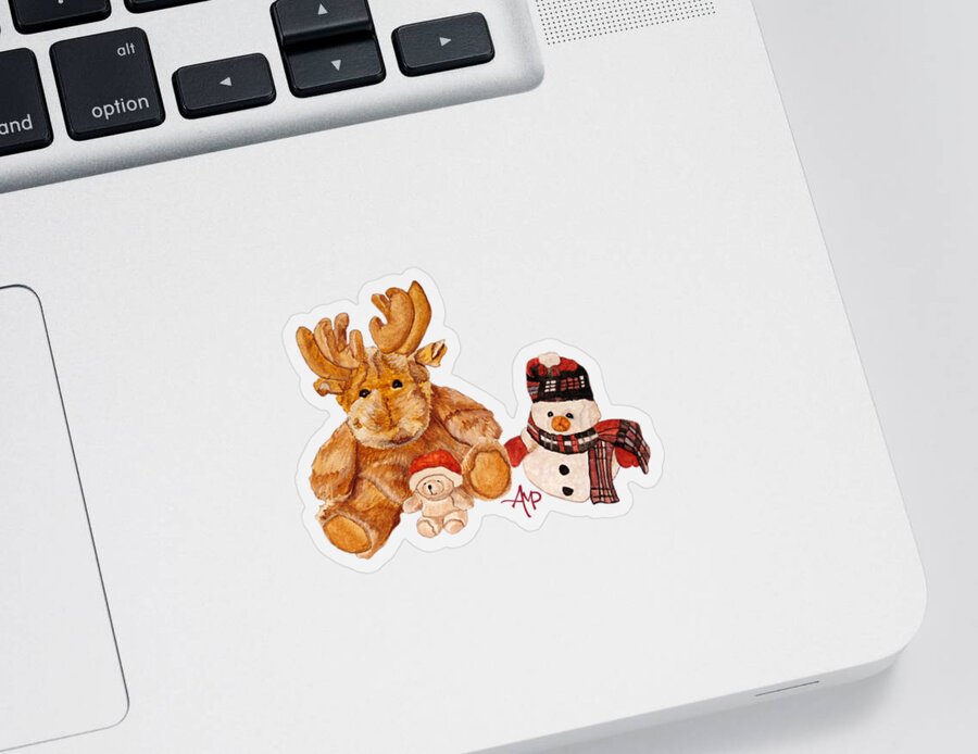 Cuddly Animals Sticker featuring the painting Christmas Buddies by Angeles M Pomata