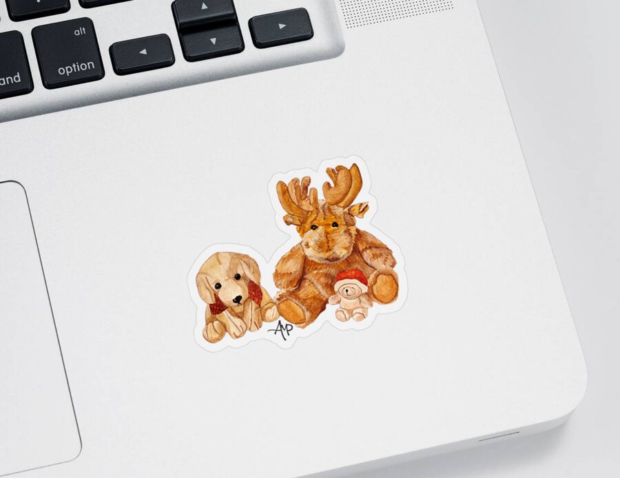 Cuddly Animals Sticker featuring the painting Christmas Buddies II by Angeles M Pomata