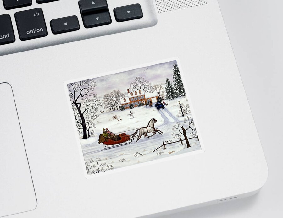 Christmas Sleigh Ride Sticker featuring the painting Christmas Sleigh Ride by Linda Mears