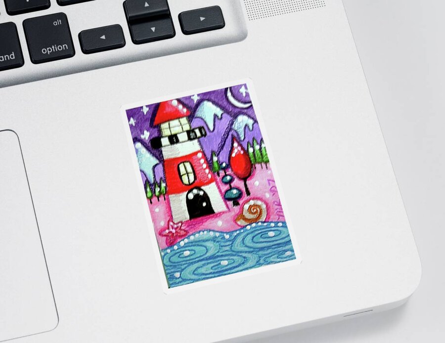 Lighthouse Sticker featuring the painting Christmasy Lighthouse by Monica Resinger