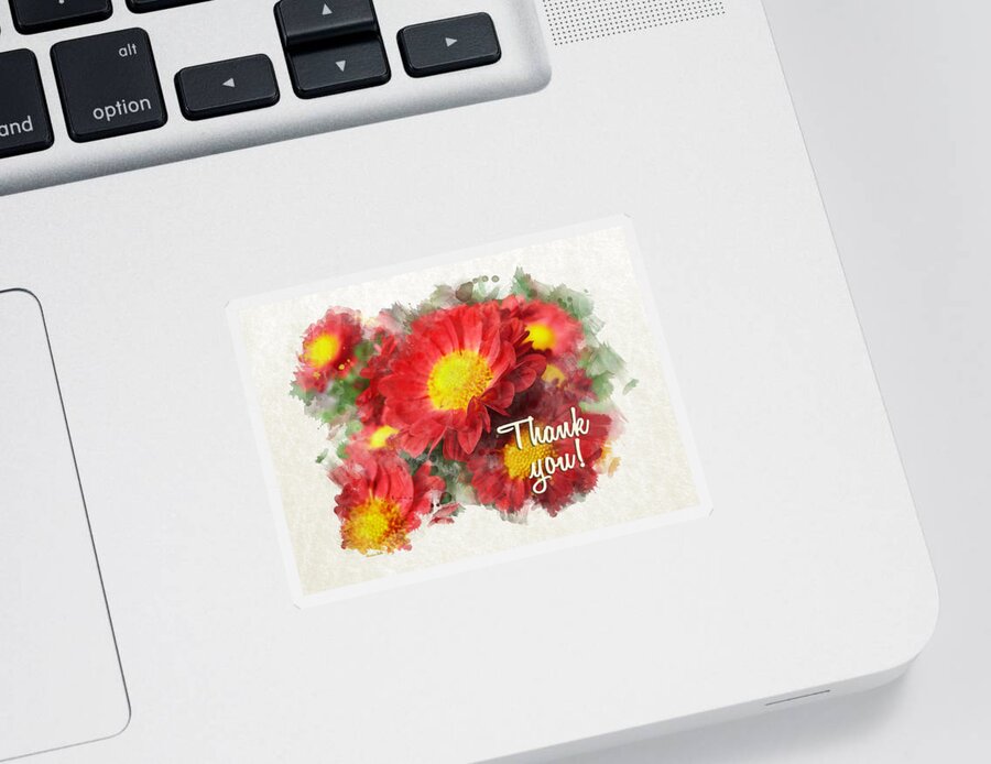 Thank You Sticker featuring the mixed media Chrysanthemum Flowers Watercolor Thank You Card by Christina Rollo