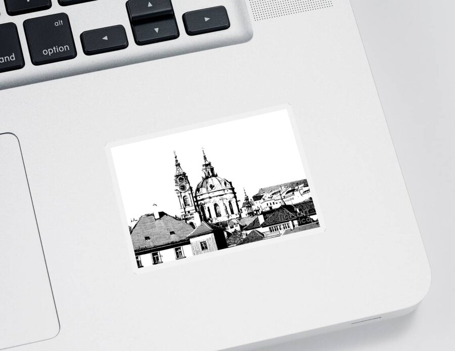 Prague Sticker featuring the digital art Church of St Nikolas by Michal Boubin