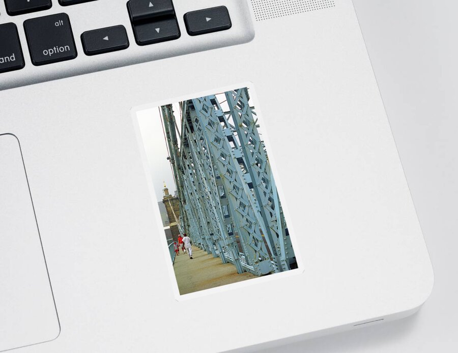Arches Sticker featuring the photograph Cincinnati - Roebling Bridge 3 by Frank Romeo
