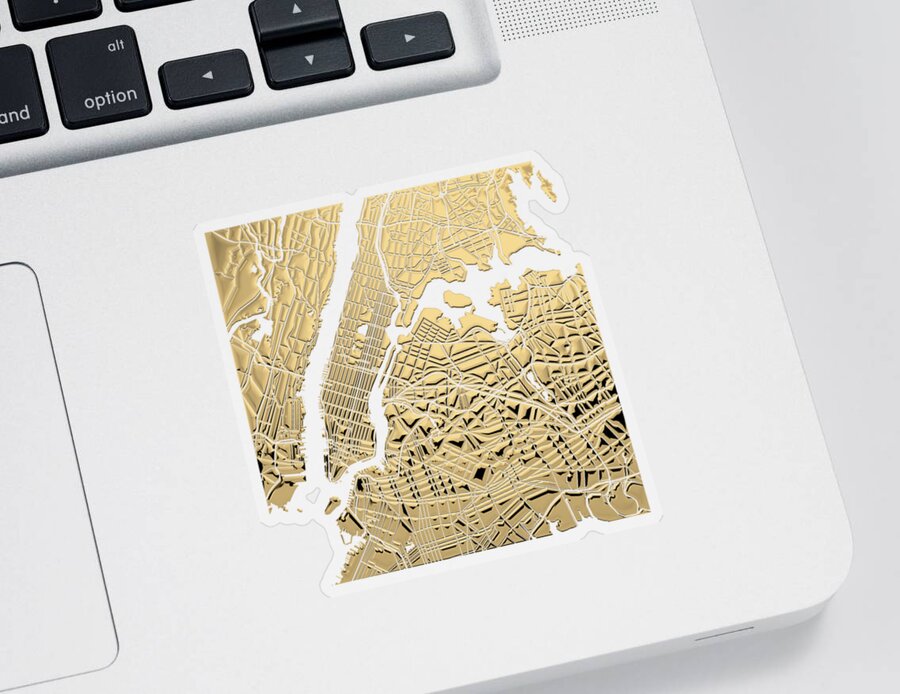 'nyc ' Collection By Serge Averbukh Sticker featuring the digital art Cities of Gold - Golden City Map New York on Black by Serge Averbukh