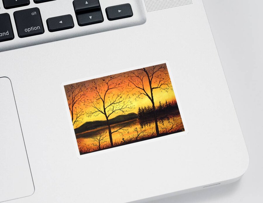 Yellow Sunset Sticker featuring the painting Citrus Nights by Jen Shearer