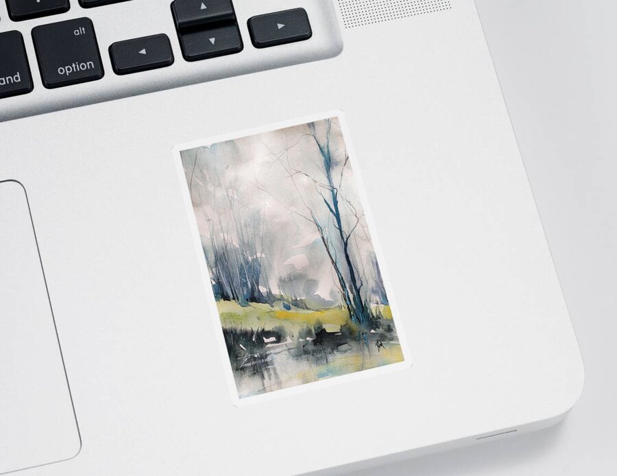 Landscape Sticker featuring the painting Clearing By the Riverbank by Robin Miller-Bookhout