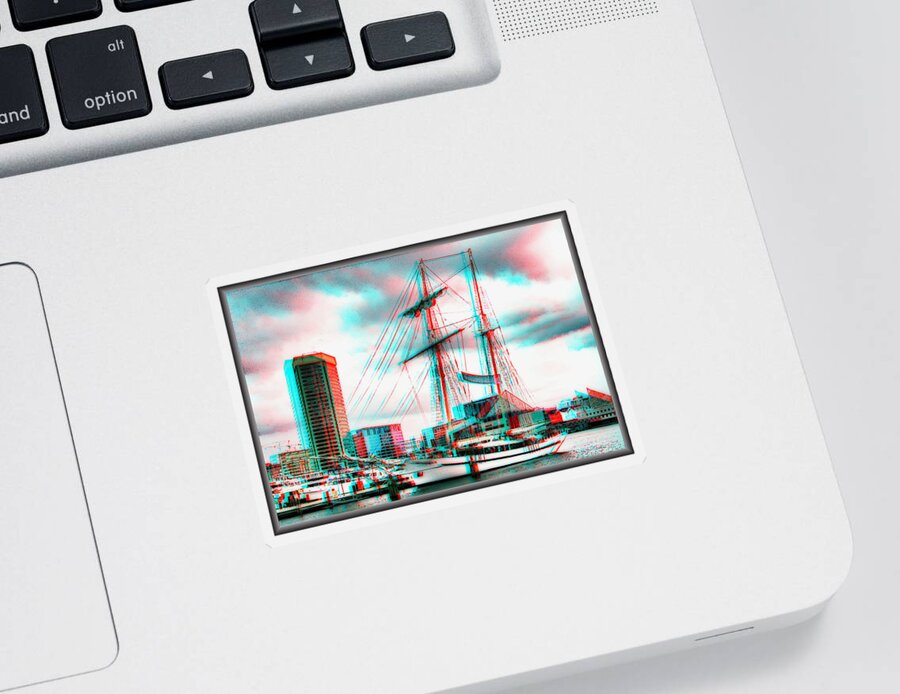 3d Sticker featuring the photograph Clipper City - Use Red-Cyan 3D glasses by Brian Wallace