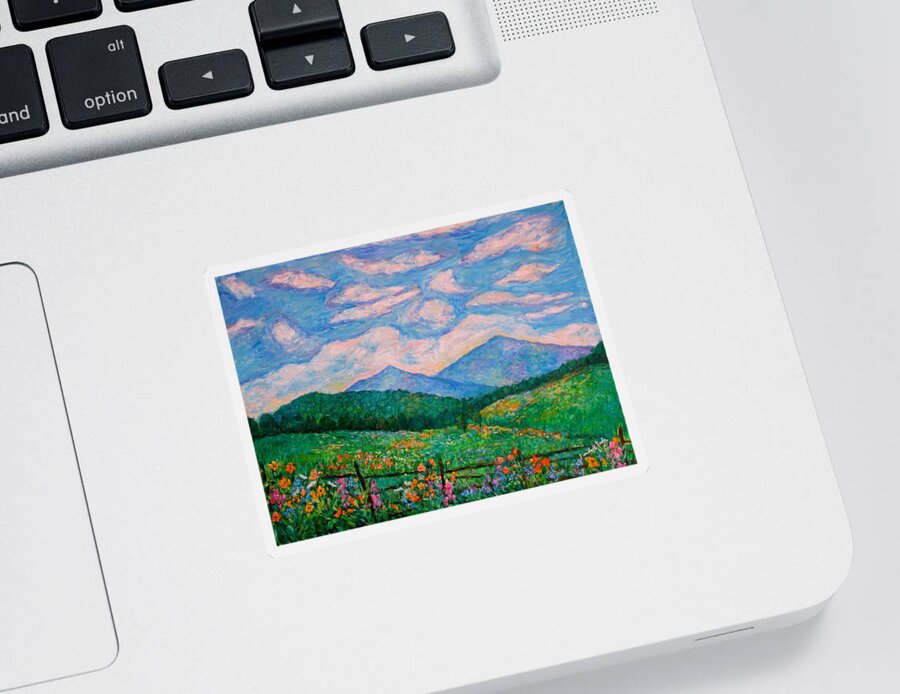 Kendall Kessler Sticker featuring the painting Cloud Swirl over The Peaks of Otter by Kendall Kessler