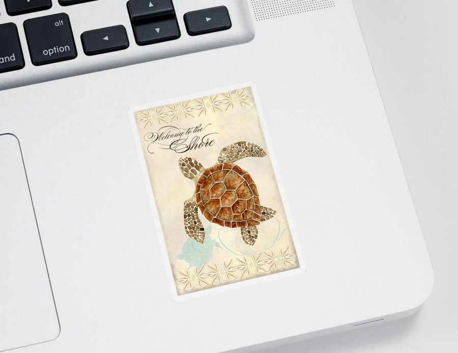 Watercolor Sticker featuring the painting Coastal Waterways - Green Sea Turtle by Audrey Jeanne Roberts