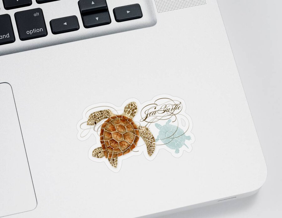 Watercolor Sticker featuring the painting Coastal Waterways - Green Sea Turtle Rectangle 2 by Audrey Jeanne Roberts