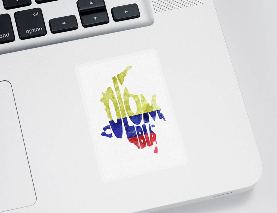 Colombia Sticker featuring the digital art Colombia Typographic Map Flag by Inspirowl Design