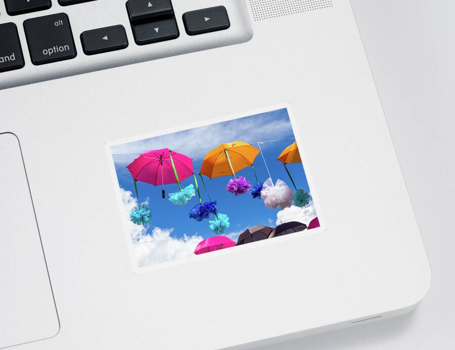 Umbrella Sticker featuring the photograph Colored Umbrellas # III by Paul MAURICE