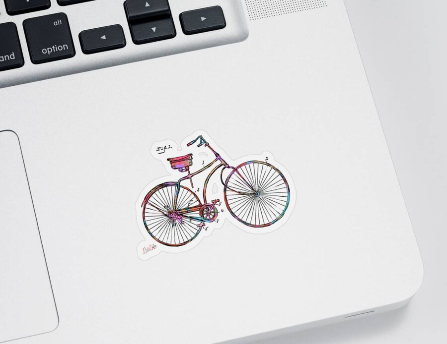 Bicycle Sticker featuring the digital art Colorful 1890 Bicycle Patent Minimal by Nikki Marie Smith
