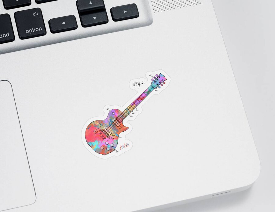 Guitar Sticker featuring the digital art Colorful 1955 McCarty Gibson Les Paul Guitar Patent Artwork Mini by Nikki Marie Smith