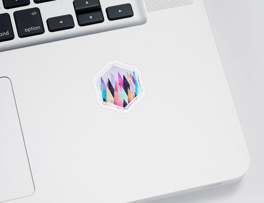 Peak Sticker featuring the digital art Colorful Abstract Geometric Triangle Peak Woods by Philipp Rietz