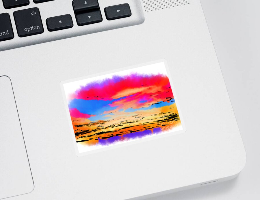 Abstract-art Sticker featuring the digital art Colorful Abstract Sunset by Kirt Tisdale