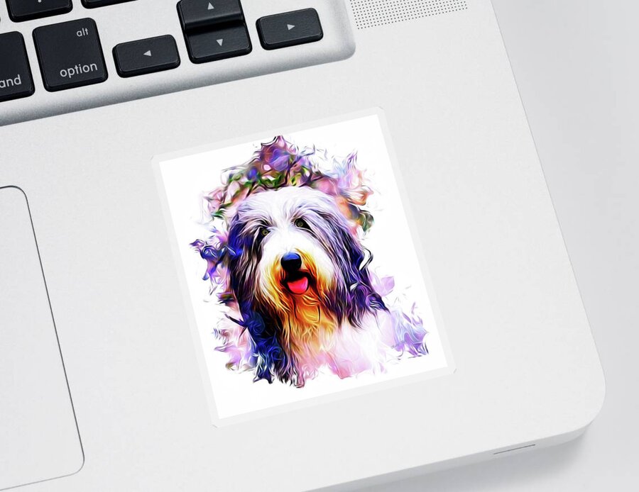 Bearded Collie Sticker featuring the digital art Colorful Bearded Collie by Kathy Kelly