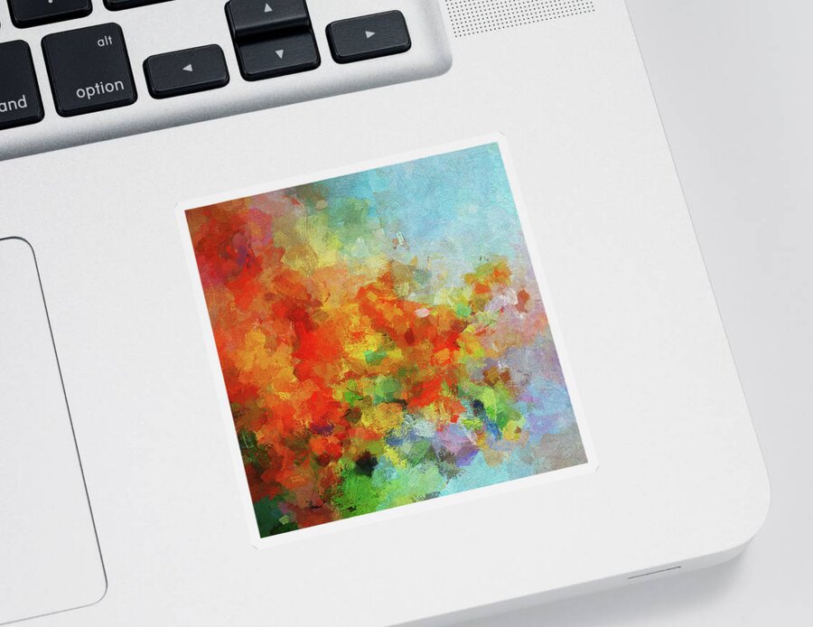 Abstract Sticker featuring the painting Colorful Landscape Art in Abstract Style by Inspirowl Design