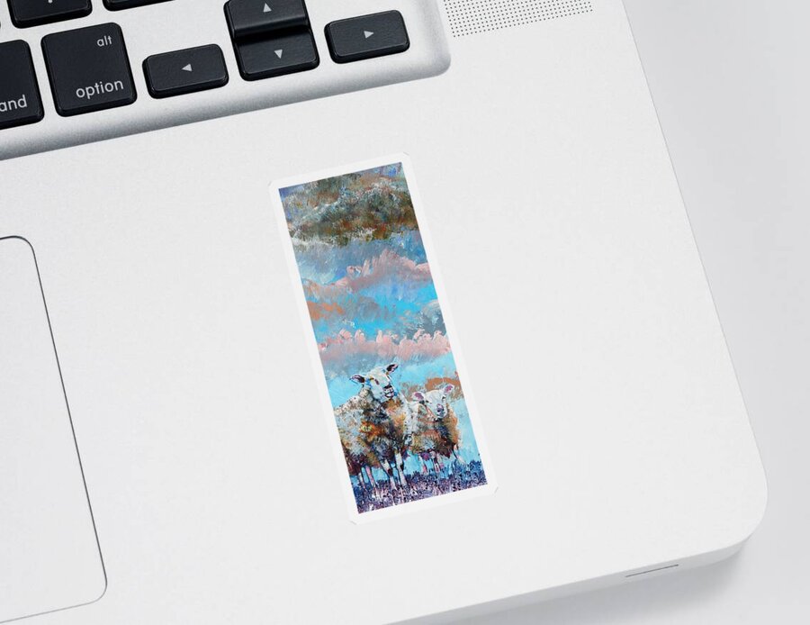 Sheep Sticker featuring the painting Colorful Sheep Pink Cloudy Sky by Mike Jory