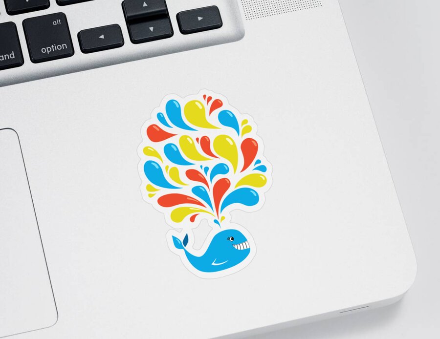 Happy Sticker featuring the digital art Colorful Swirls Happy Cartoon Whale by Boriana Giormova