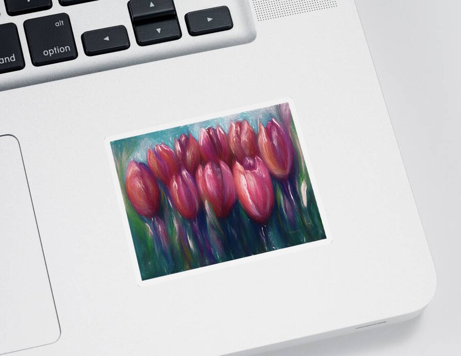 Impressionism Sticker featuring the digital art Colorful Tulips by Lena Owens by OLena Art