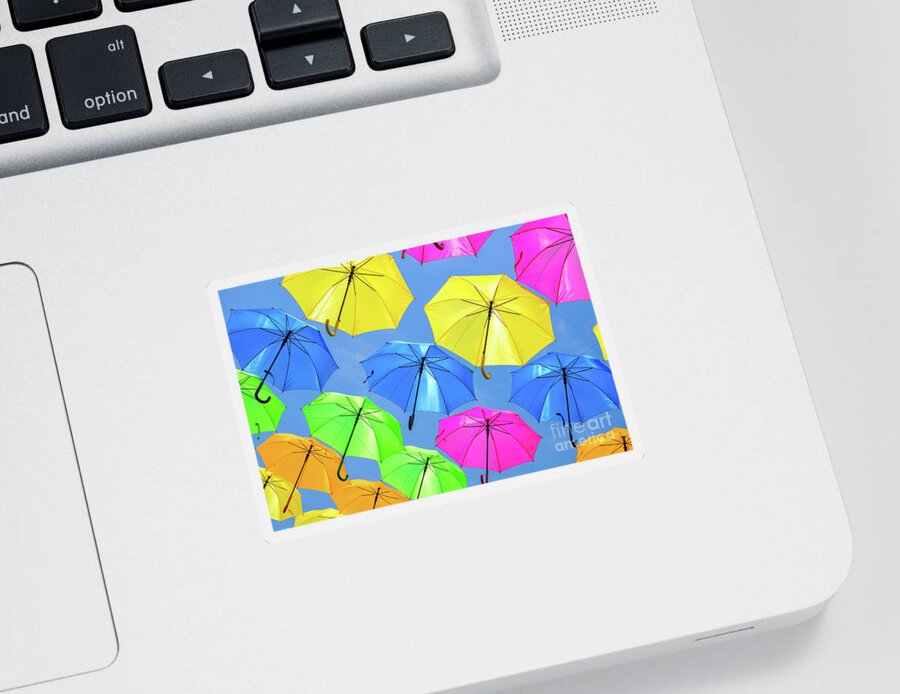 Umbrellas Sticker featuring the photograph Colorful Umbrellas III by Raul Rodriguez
