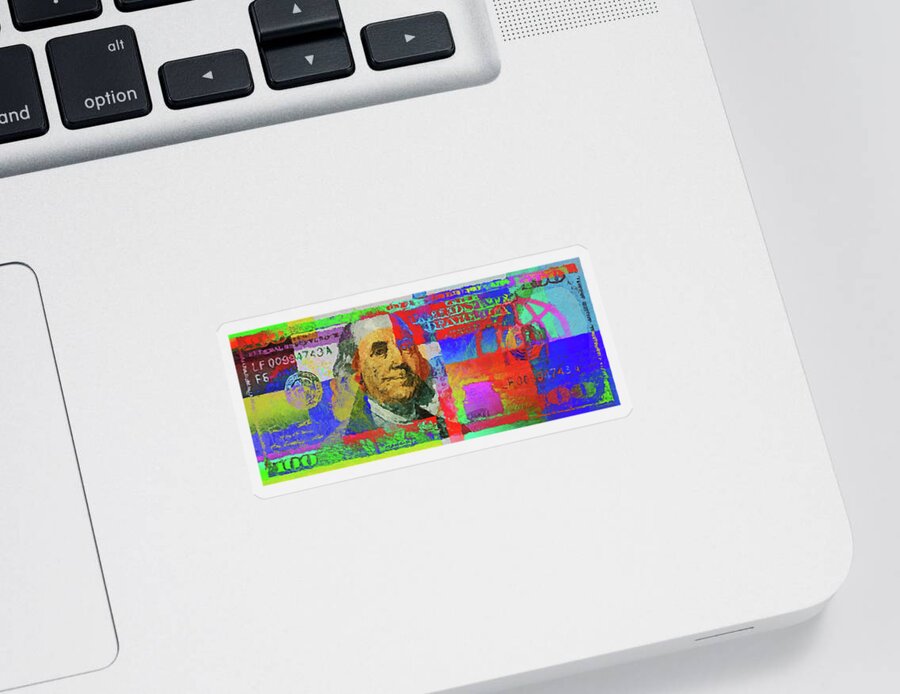 'visual Art Pop' Collection By Serge Averbukh Sticker featuring the digital art Colorized One Hundred U.S. Dollar Bill - Neo-expressionist $100 U S D by Serge Averbukh