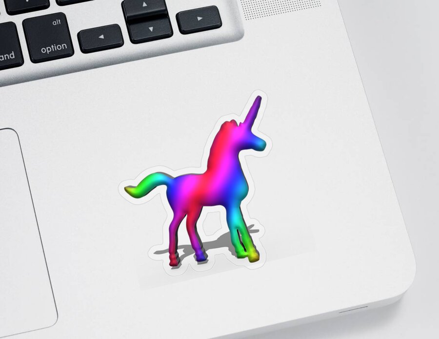 Colourful Sticker featuring the digital art Colourful Unicorn in 3D by Ilan Rosen