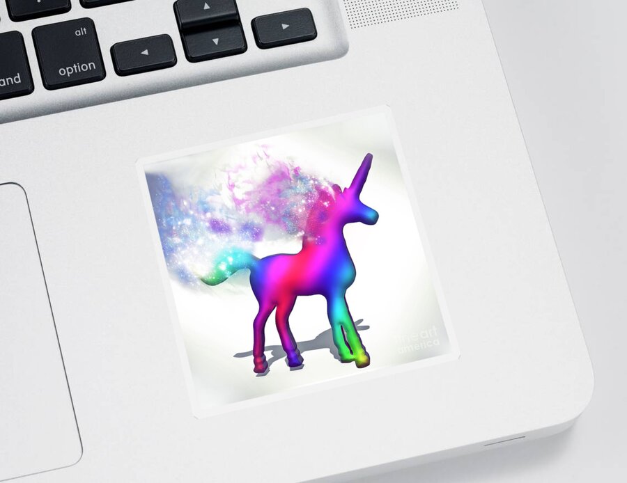 Horse Sticker featuring the digital art Colourful Unicorn with wake by Humorous Quotes