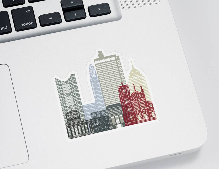 United States Sticker featuring the painting Columbus OH skyline poster by Pablo Romero