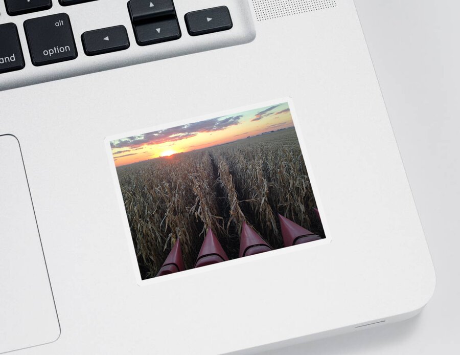 Combine Sunset H Sticker featuring the photograph Combine Sunset H by Dylan Punke