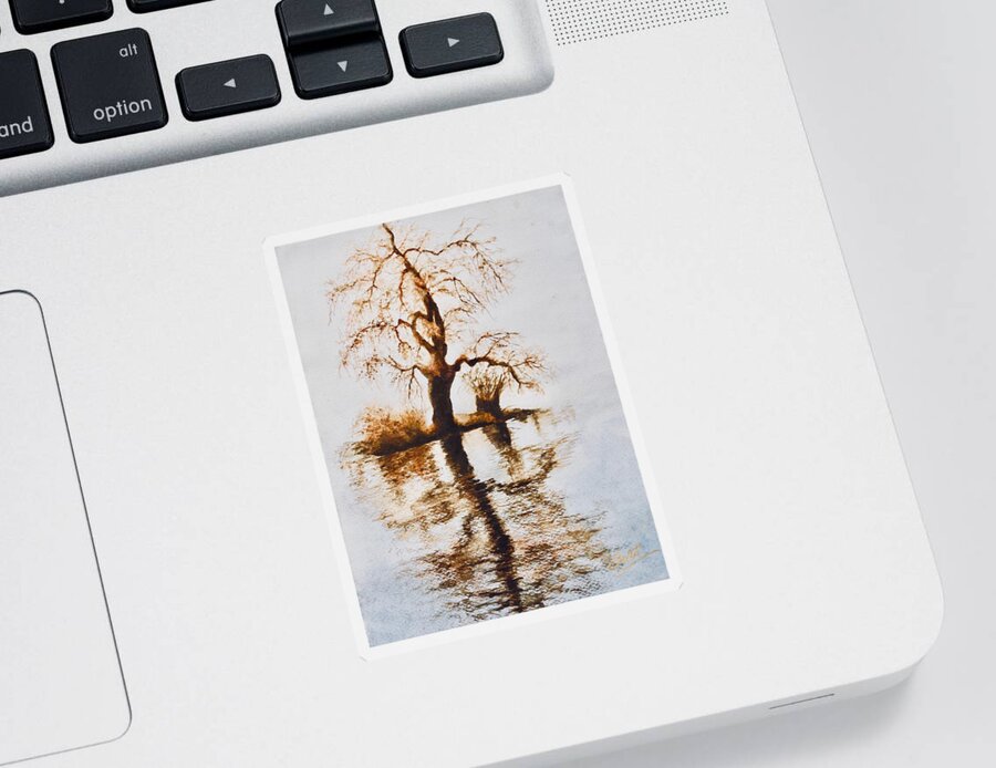 Landscape Sticker featuring the painting Como Lake Reflections by Sher Nasser