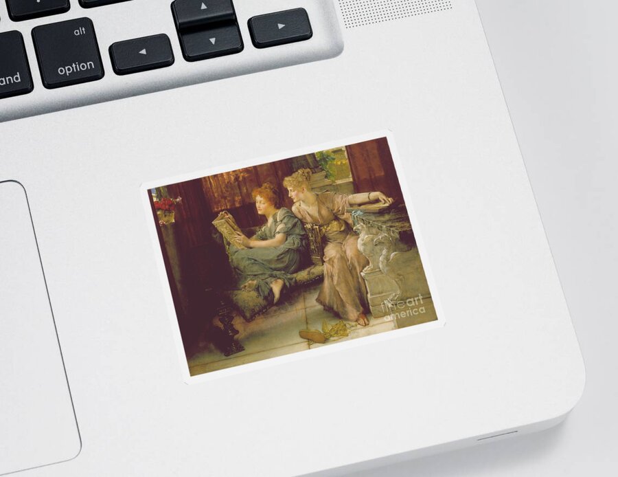 Female Sticker featuring the painting Comparison by Lawrence Alma-Tadema