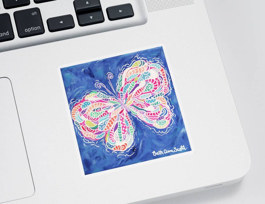 Butterfly Sticker featuring the painting Confetti by Beth Ann Scott
