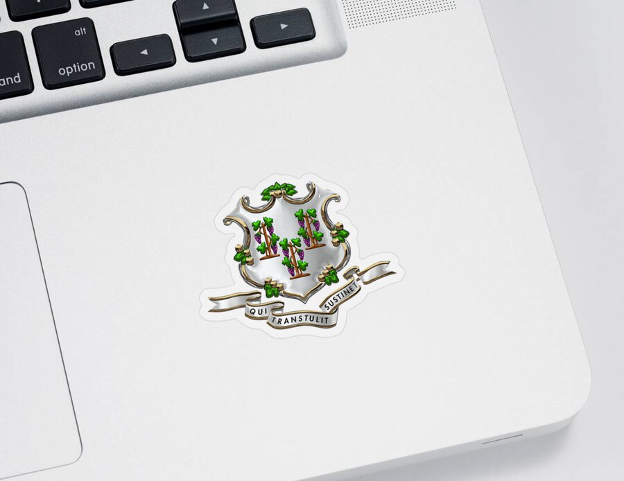'state Heraldry' Collection By Serge Averbukh Sticker featuring the digital art Connecticut Coat of Arms over Flag by Serge Averbukh