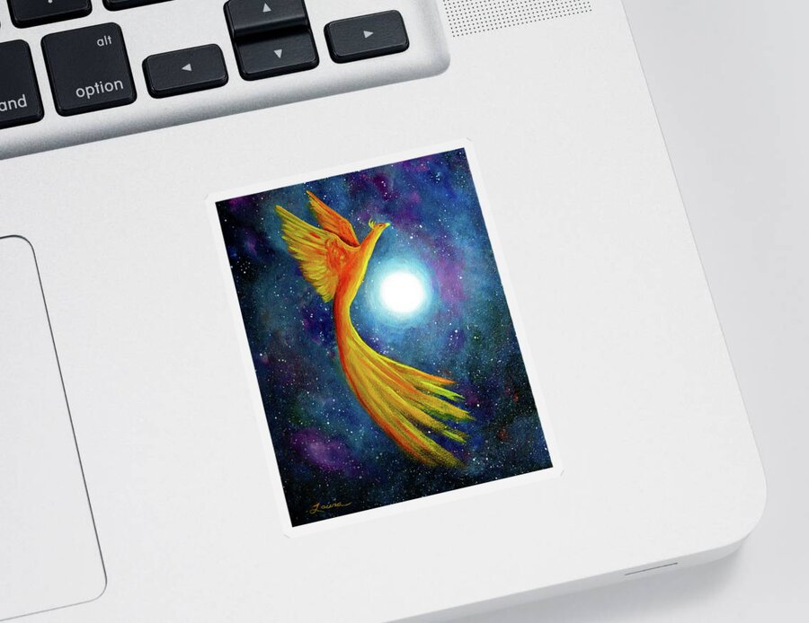 Zenbreeze Sticker featuring the painting Cosmic Phoenix Rising by Laura Iverson