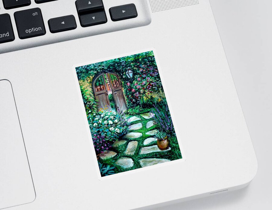 Landscape Sticker featuring the pastel Cottage Gates by Elizabeth Robinette Tyndall
