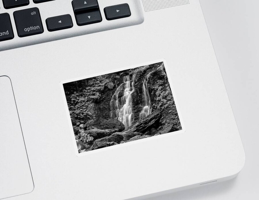 Cougar Falls Sticker featuring the photograph Cougar Falls - Black and White by Stephen Stookey