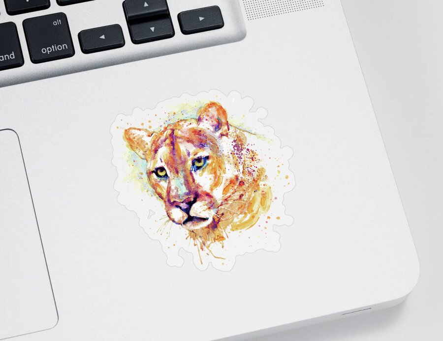 Marian Voicu Sticker featuring the painting Cougar Head by Marian Voicu