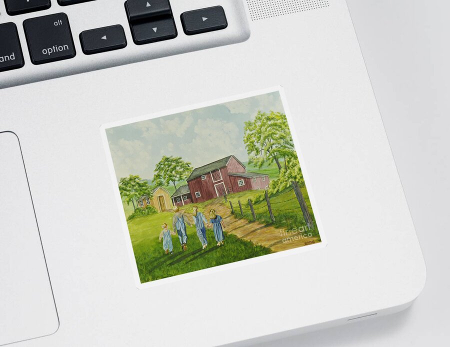 Country Kids Art Sticker featuring the painting Country Kids by Charlotte Blanchard