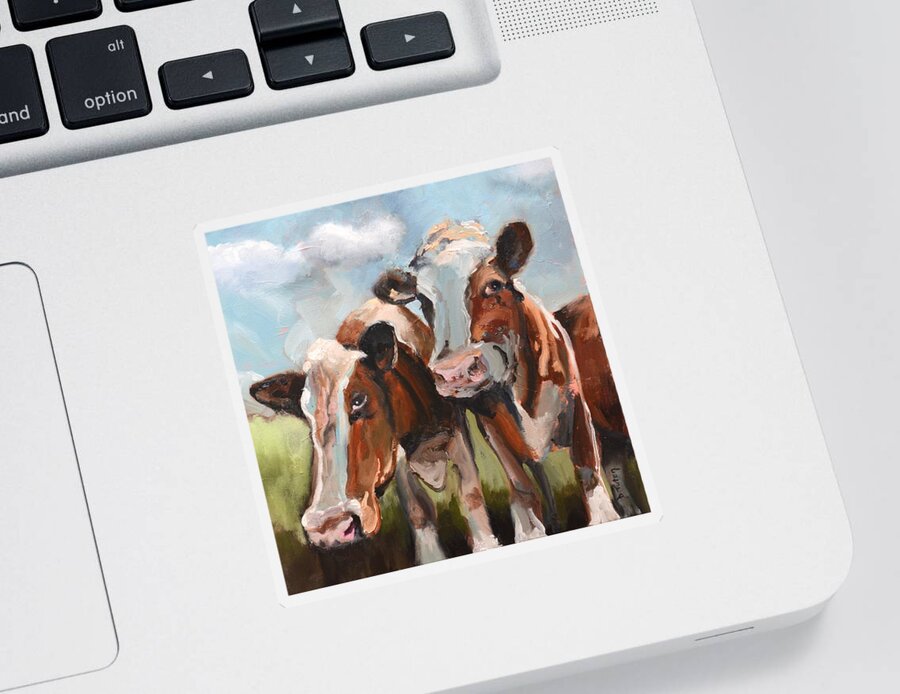 Cow Sticker featuring the painting Cow Pasture Cuties by Donna Tuten