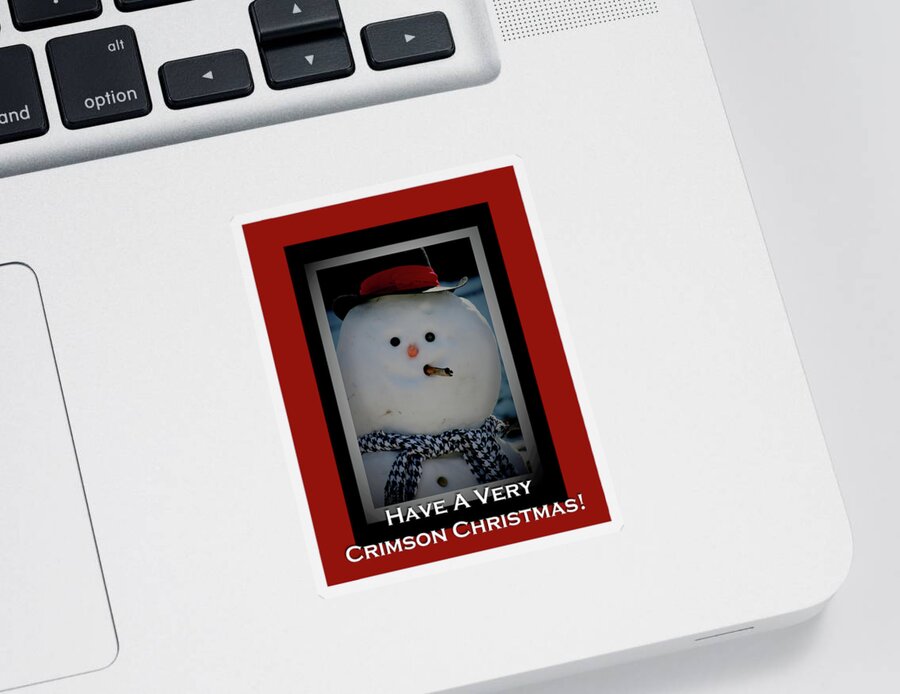 Snowman Sticker featuring the mixed media Crimson Christmas Snowman by Lesa Fine